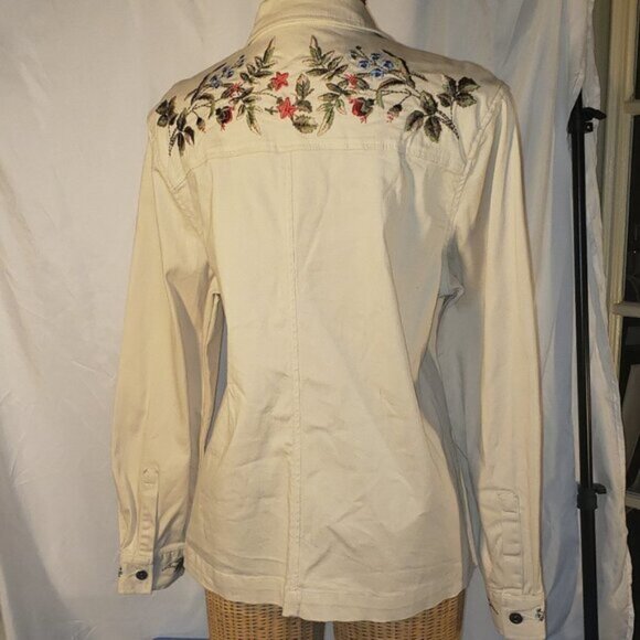Ladies TABI Cream Denim Jacket Embroidered w/Fall Leaves - M - Picture 5 of 6